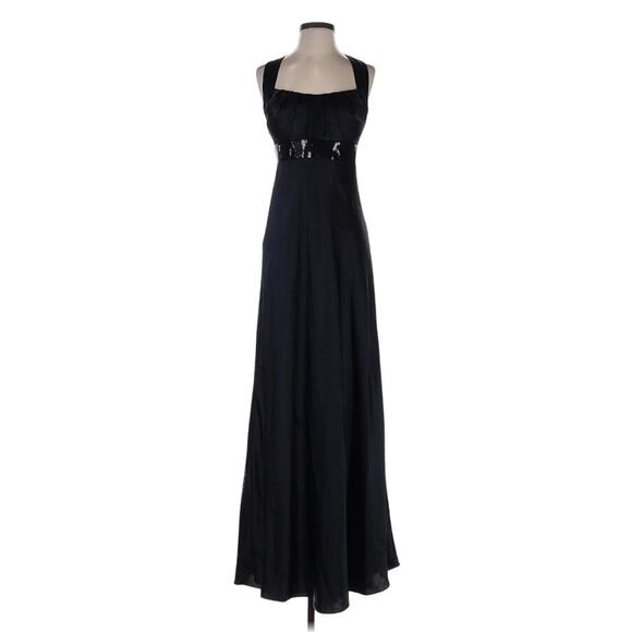 Calvin Klein Formal Gown Black Satin Minimal Sequin Long Cocktail Dress Size 4 - Picture 1 of 16